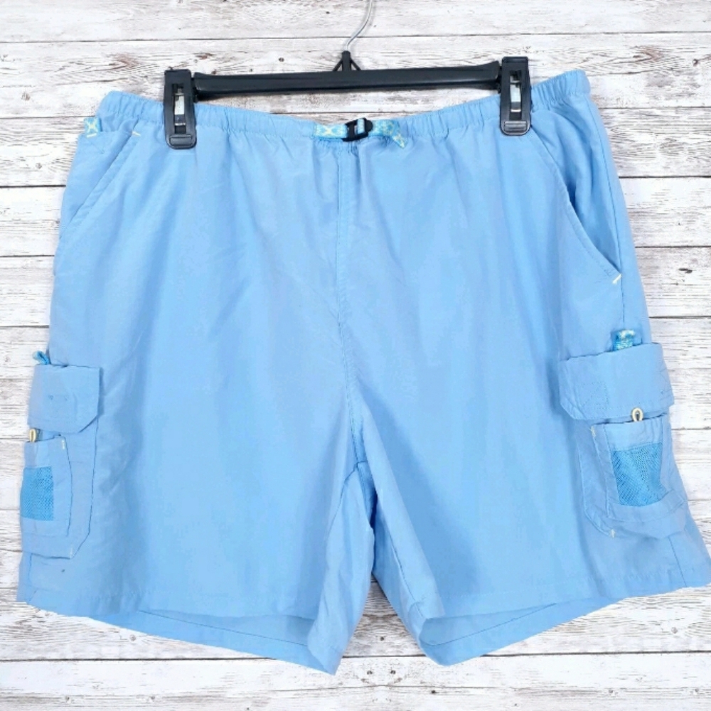 Guide Series Mens Fishing Shorts L Elastic Waist Nylon Blue 83A